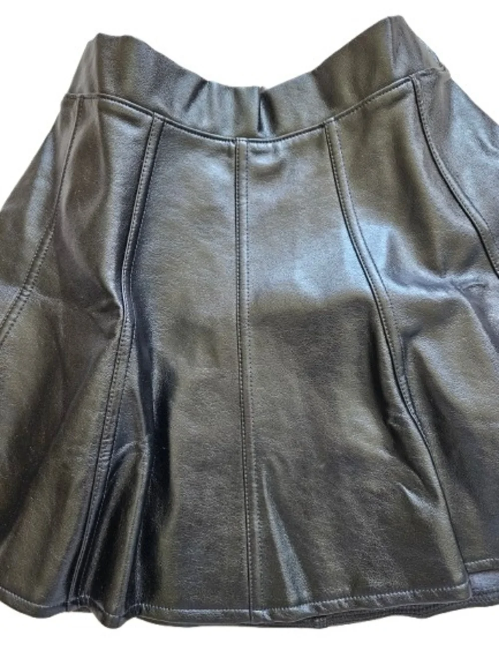 Crewcuts Girls Faux Leather Pleated Mini Skater Skirt, 8, Black